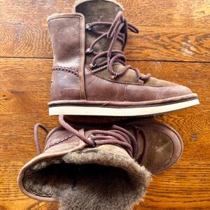 UGG Brown Suede & Leather Lace-Up Moccasin Boots